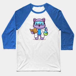 Cute Cat Scientist Cartoon Baseball T-Shirt